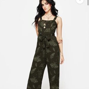 Callopistria Moth Print Wide Leg Jumpsuit - Olive Green